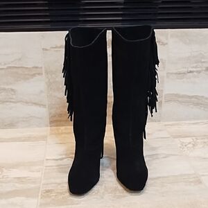 Vince Camuto Black Fringe Heeled Boots